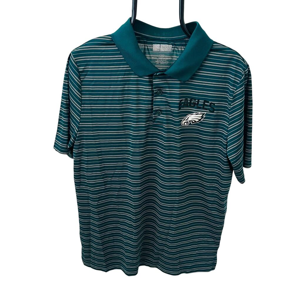 Philadelphia Eagles NFL Men's Large Polo Shirt Green Striped Golf Performance